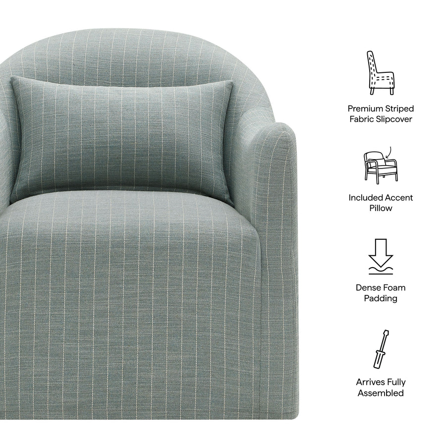 Wicker Slipcovered Striped Accent Chair in Spa Blue Stripe
