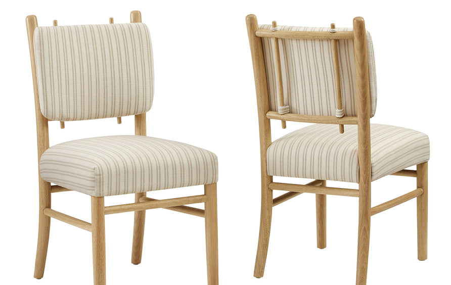Keir Striped Dining Side Chairs Set of 2 in Oatmeal Stripe