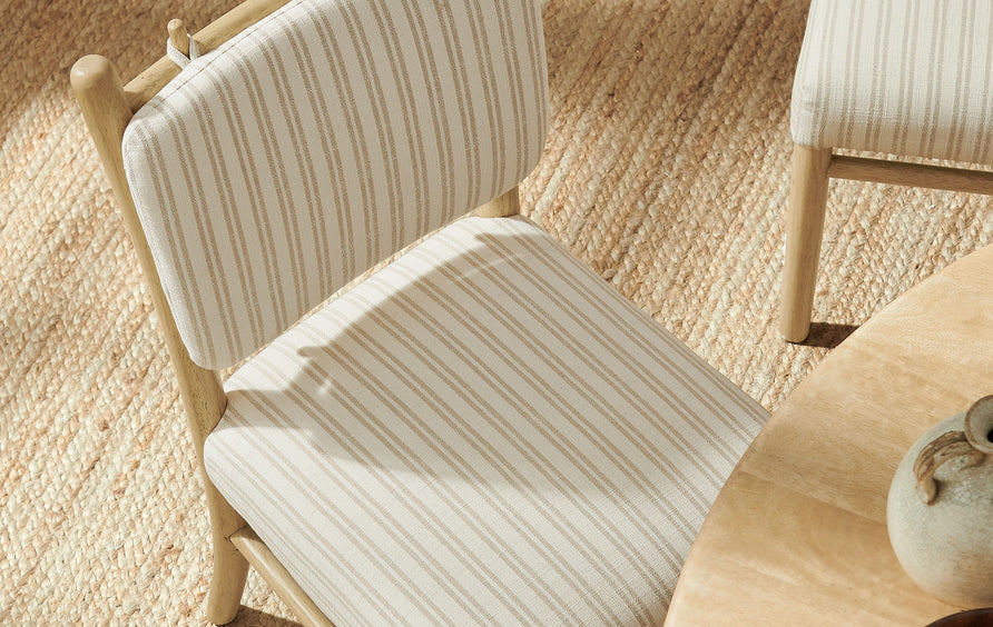 Keir Striped Dining Side Chairs Set of 2 in Oatmeal Stripe