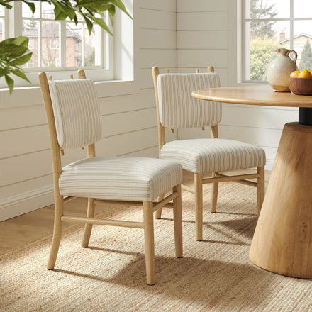 Mauden Striped Dining Side Chairs Set of 2 in Oatmeal Stripe