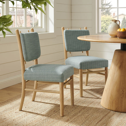 Mauden Striped Dining Side Chairs Set of 2 in Spa Blue Stripe