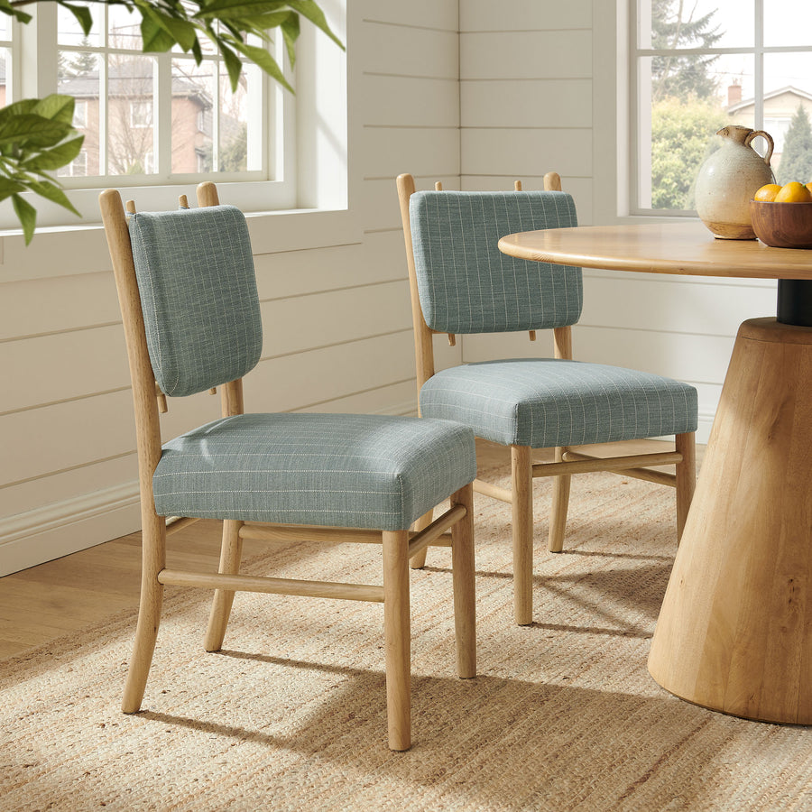 Keir Striped Dining Side Chairs Set of 2 in Spa Blue Stripe