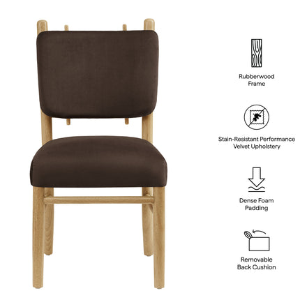 Mauden Performance Velvet Dining Side Chairs Set of 2 in Chocolate Brown