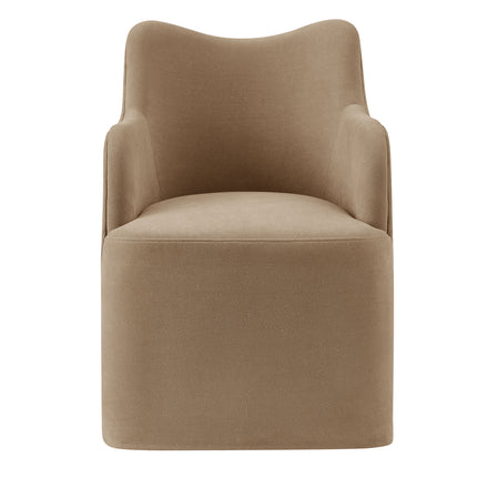 Cordelle Linen Blend Swivel Dining Chair in Almond