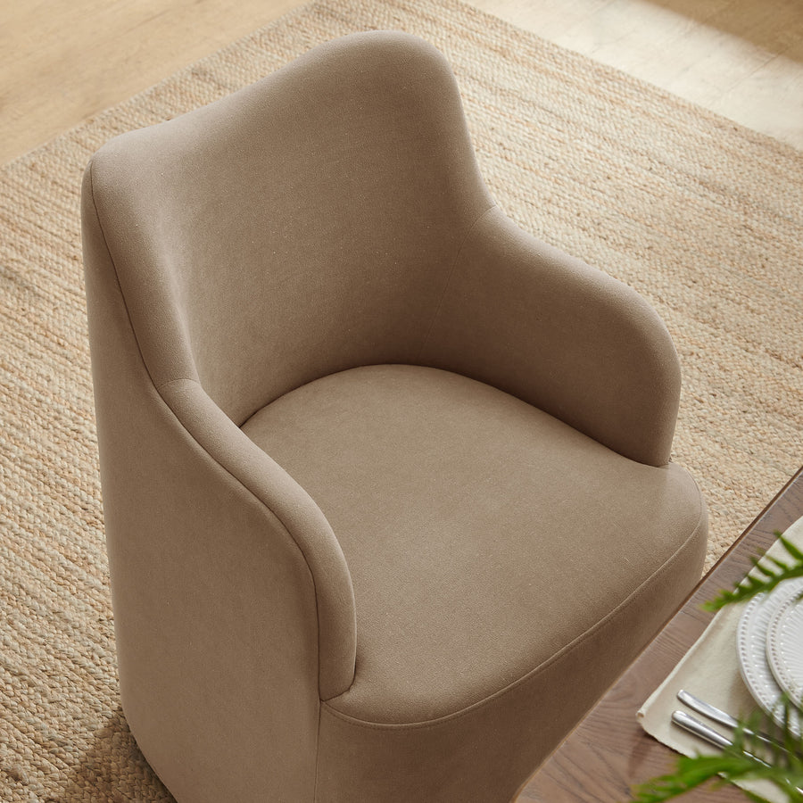 Silas Linen Blend Swivel Dining Chair in Almond