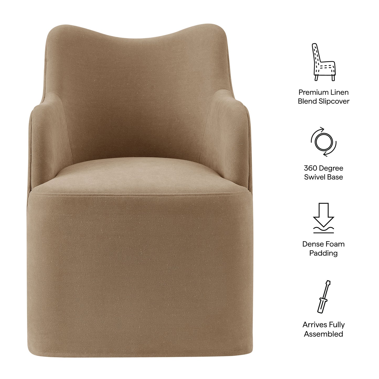 Silas Linen Blend Swivel Dining Chair in Almond