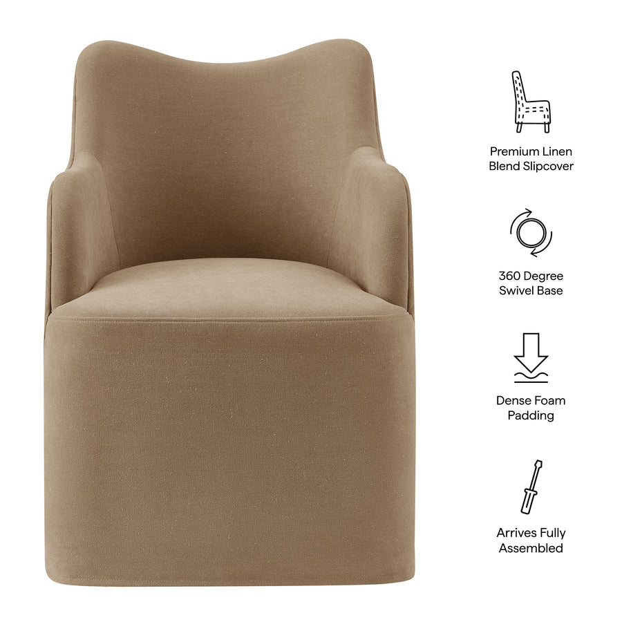 Silas Linen Blend Swivel Dining Chair in Almond