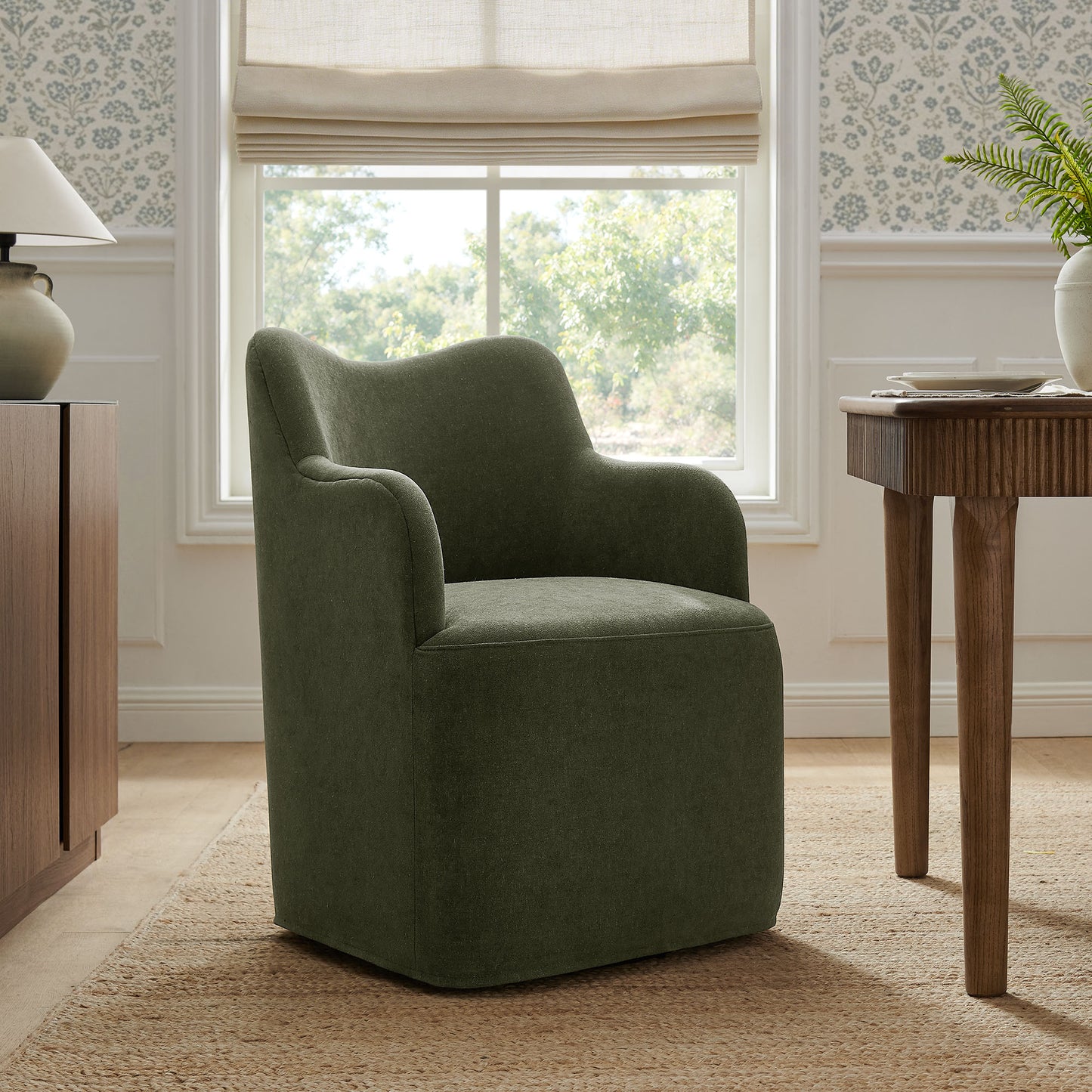 Silas Linen Blend Swivel Dining Chair in Sage