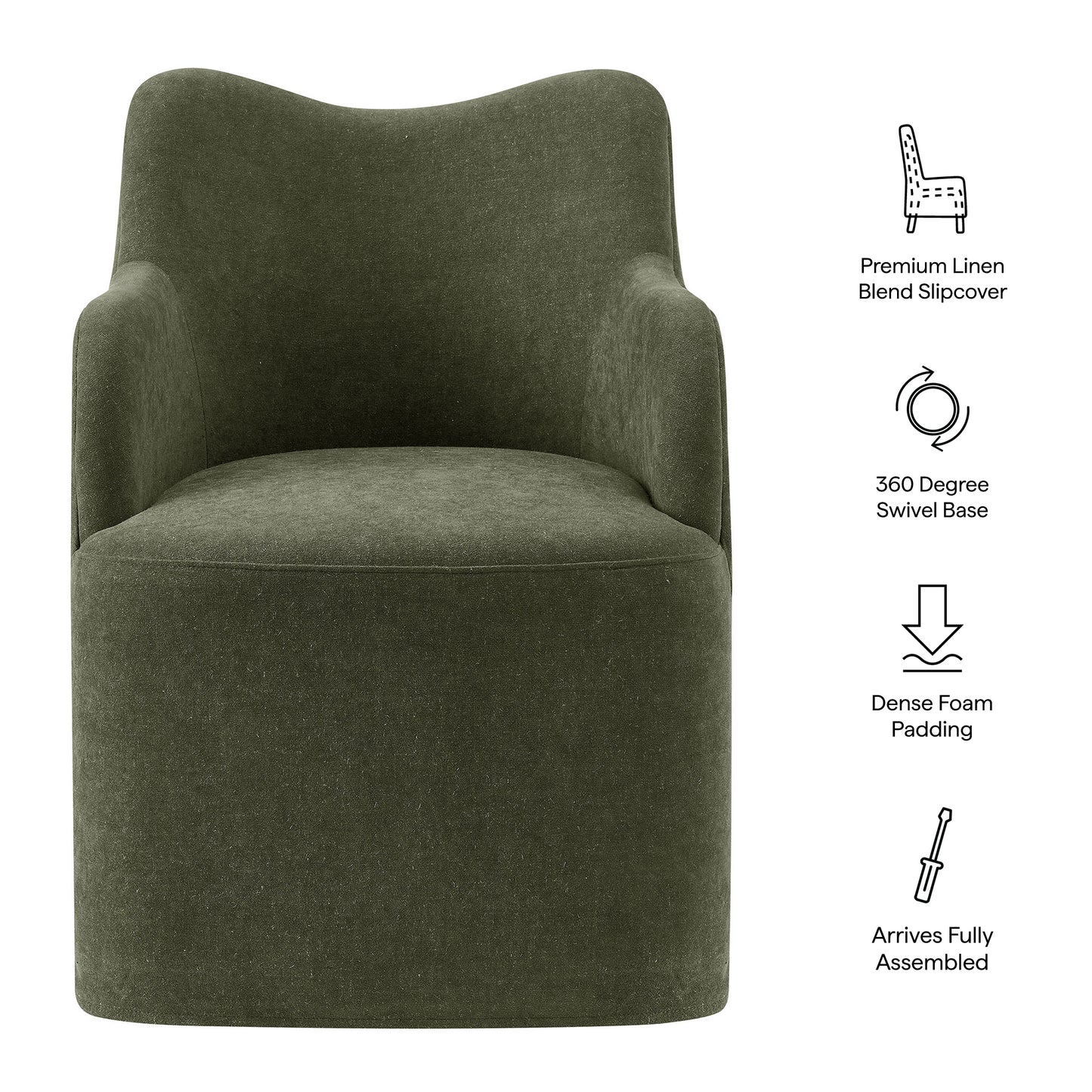 Silas Linen Blend Swivel Dining Chair in Sage