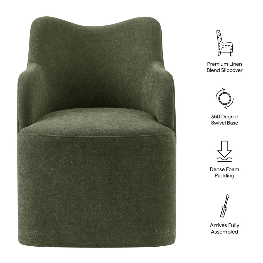 Silas Linen Blend Swivel Dining Chair in Sage