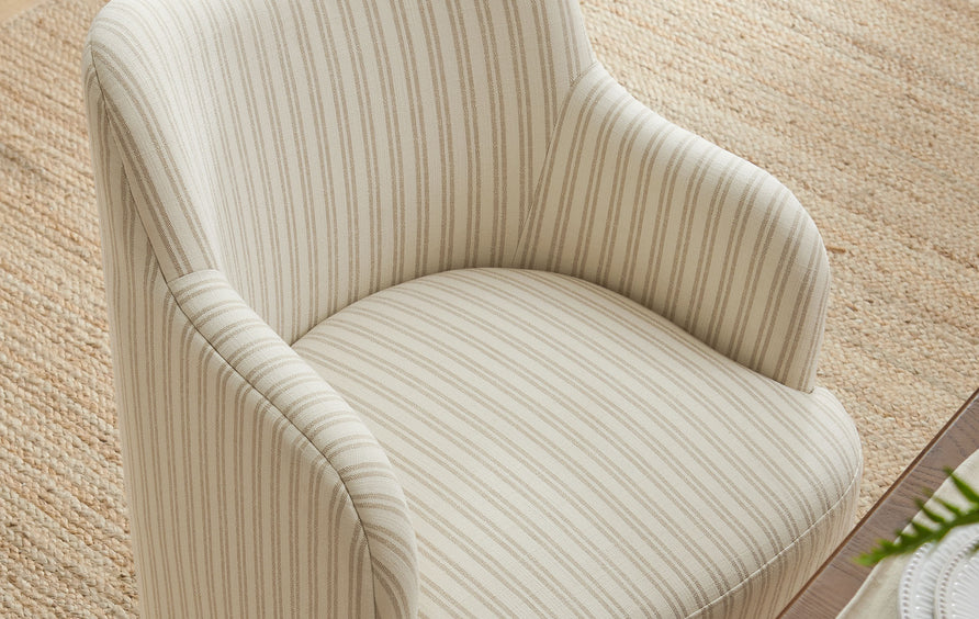 Silas Linen Blend Swivel Dining Chair in Oatmeal Stripe