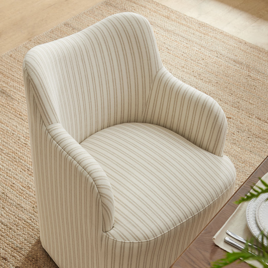 Silas Linen Blend Swivel Dining Chair in Oatmeal Stripe