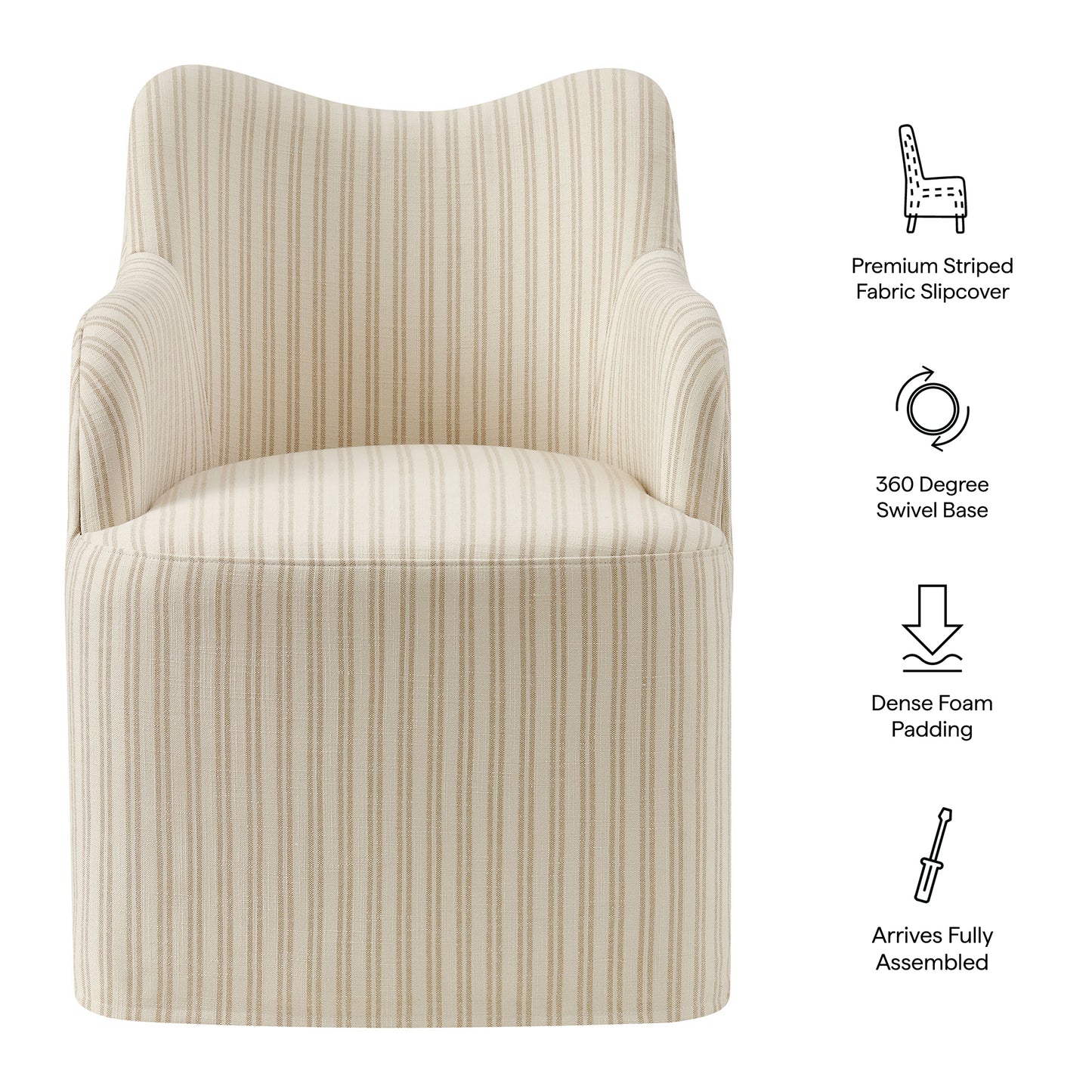 Silas Linen Blend Swivel Dining Chair in Oatmeal Stripe