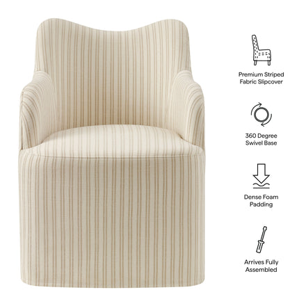 Cordelle Linen Blend Swivel Dining Chair in Oatmeal Stripe