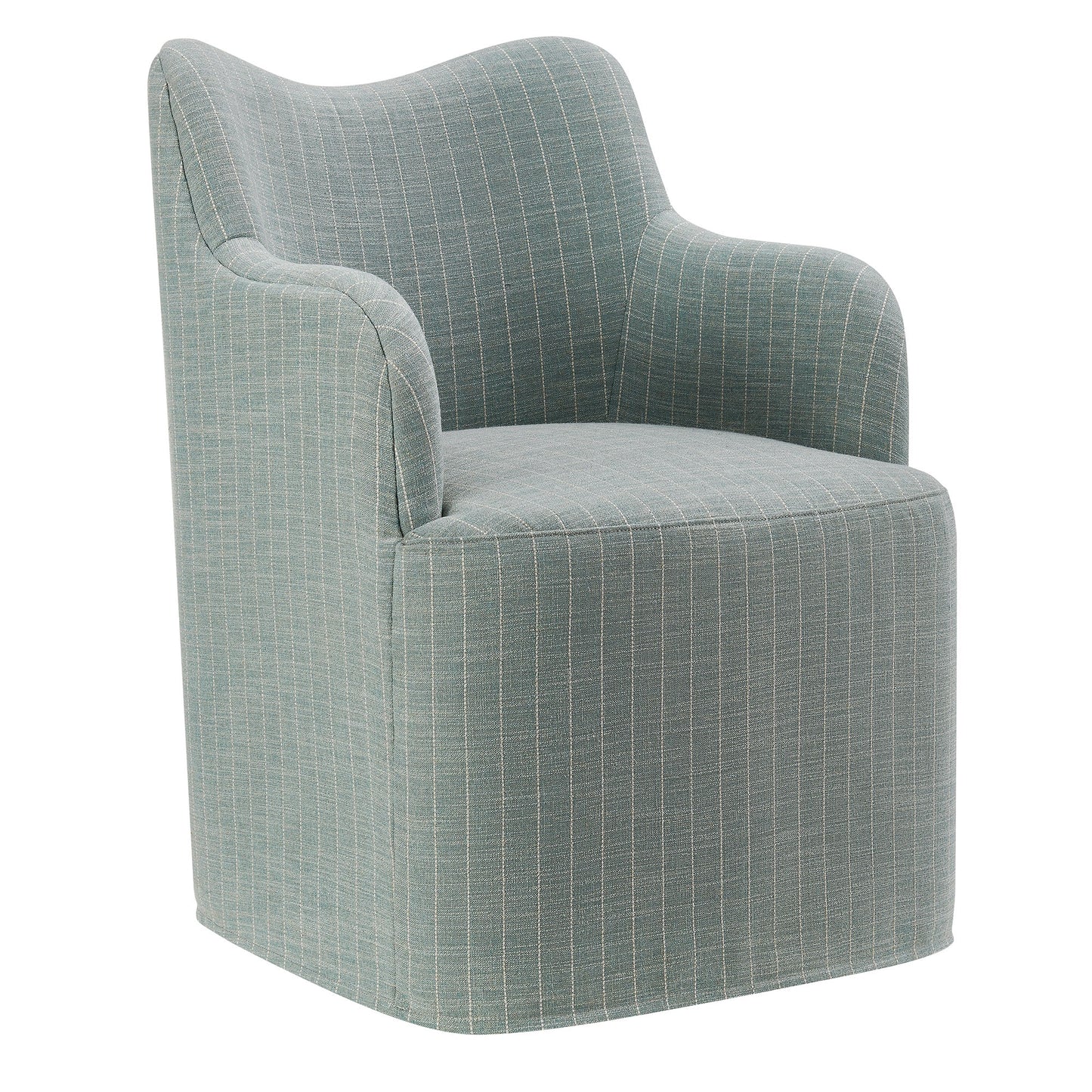 Silas Linen Blend Swivel Dining Chair in Spa Blue Stripe