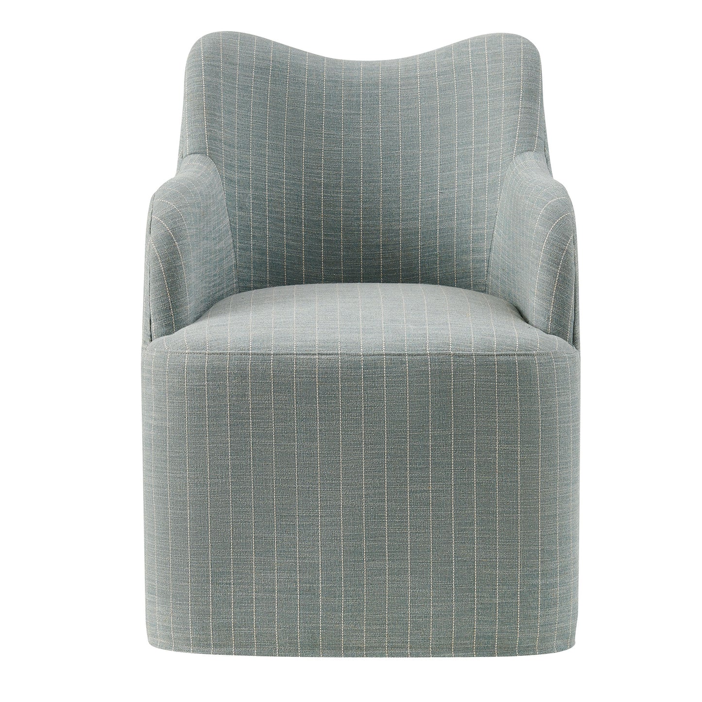 Silas Linen Blend Swivel Dining Chair in Spa Blue Stripe