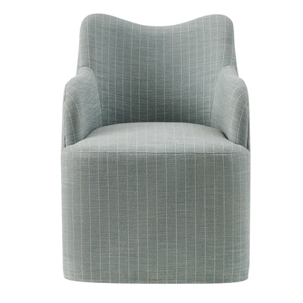 Cordelle Linen Blend Swivel Dining Chair in Spa Blue Stripe