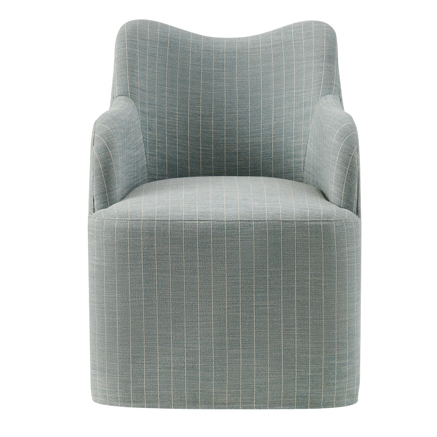 Silas Linen Blend Swivel Dining Chair in Spa Blue Stripe