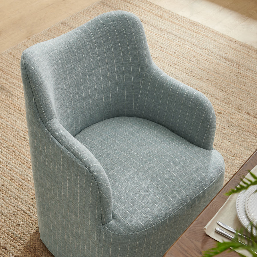Silas Linen Blend Swivel Dining Chair in Spa Blue Stripe