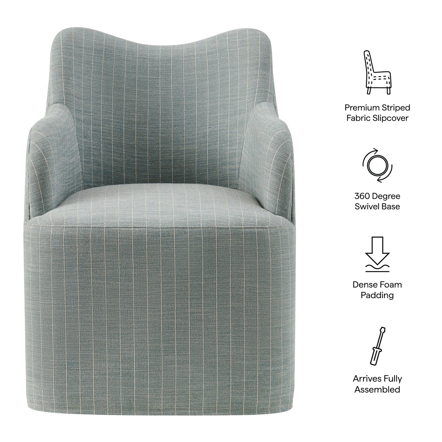Silas Linen Blend Swivel Dining Chair in Spa Blue Stripe