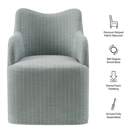 Cordelle Linen Blend Swivel Dining Chair in Spa Blue Stripe