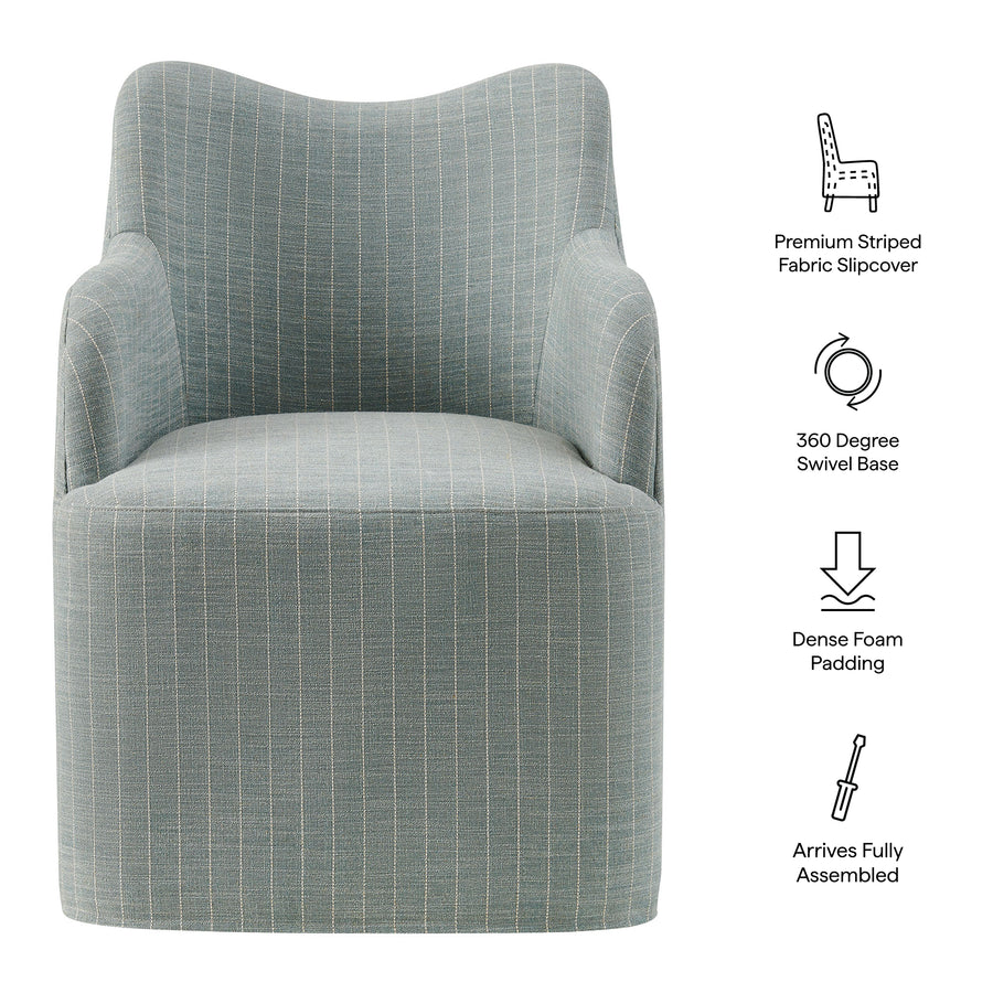 Silas Linen Blend Swivel Dining Chair in Spa Blue Stripe