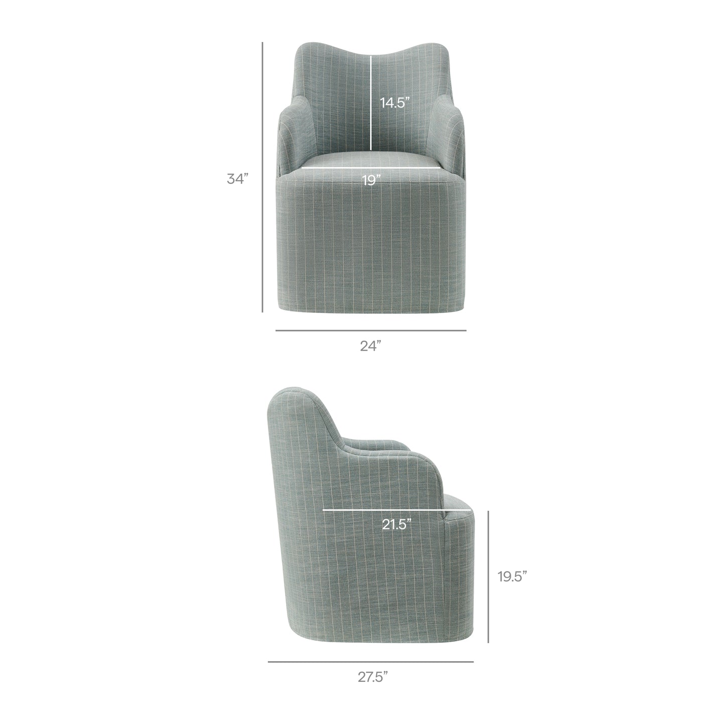 Silas Linen Blend Swivel Dining Chair in Spa Blue Stripe