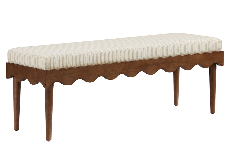 Frias Scalloped Edge Striped Accent Bench in Oatmeal Stripe
