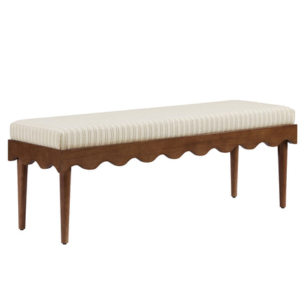 Mirette Scalloped Edge Striped Accent Bench in Oatmeal Stripe