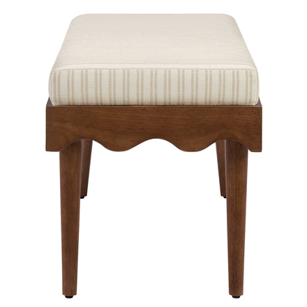 Mirette Scalloped Edge Striped Accent Bench in Oatmeal Stripe