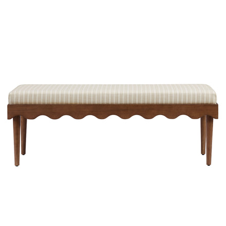 Mirette Scalloped Edge Striped Accent Bench in Oatmeal Stripe