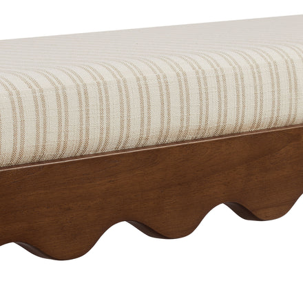 Mirette Scalloped Edge Striped Accent Bench in Oatmeal Stripe
