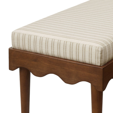 Mirette Scalloped Edge Striped Accent Bench in Oatmeal Stripe