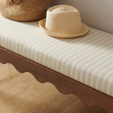 Mirette Scalloped Edge Striped Accent Bench in Oatmeal Stripe