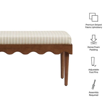 Mirette Scalloped Edge Striped Accent Bench in Oatmeal Stripe