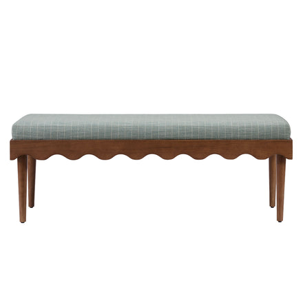 Mirette Scalloped Edge Striped Accent Bench in Spa Blue Stripe