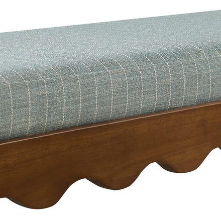 Mirette Scalloped Edge Striped Accent Bench in Spa Blue Stripe