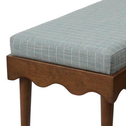 Mirette Scalloped Edge Striped Accent Bench in Spa Blue Stripe