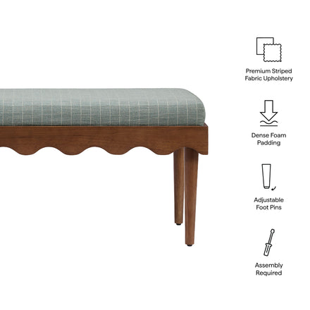 Mirette Scalloped Edge Striped Accent Bench in Spa Blue Stripe