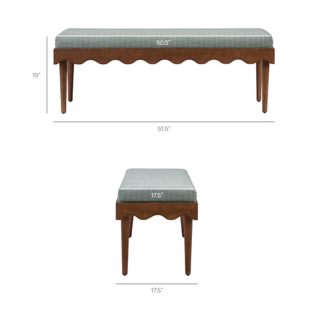 Mirette Scalloped Edge Striped Accent Bench in Spa Blue Stripe