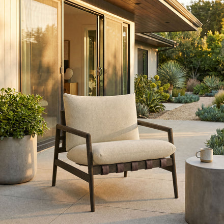Nomi Outdoor Patio Teak Wood Sling Chair in Dark Brown Sand