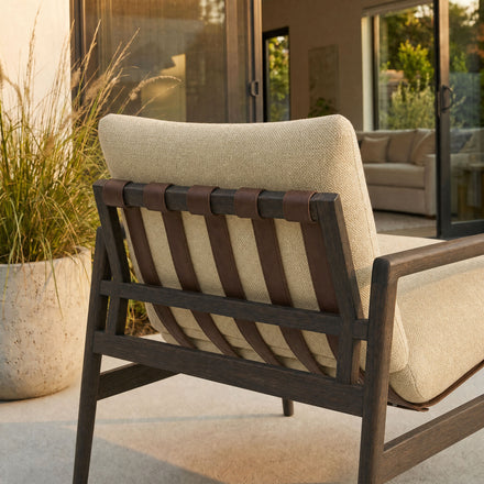 Nomi Outdoor Patio Teak Wood Sling Chair in Dark Brown Sand