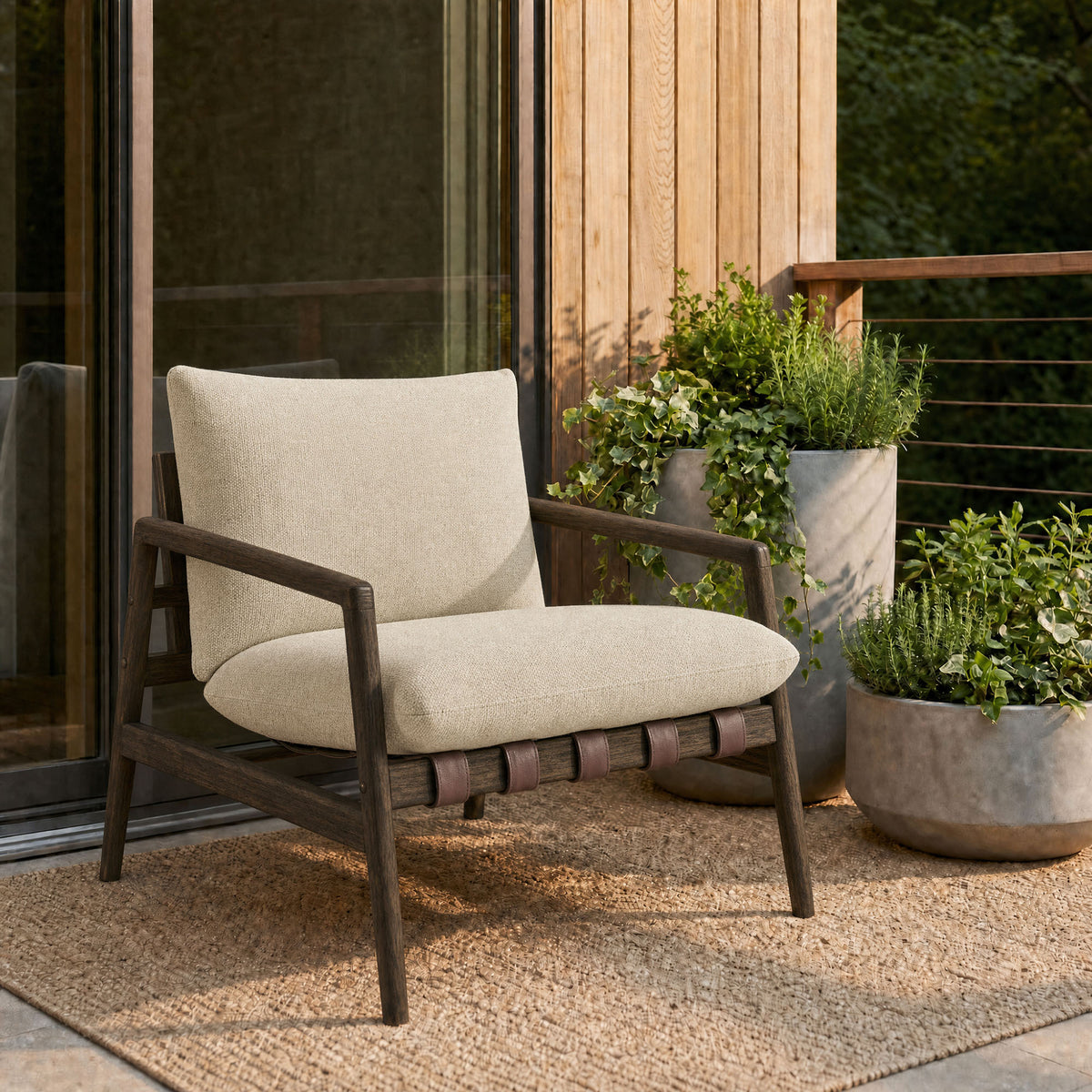 Nomi Outdoor Patio Teak Wood Sling Chair in Dark Brown Sand