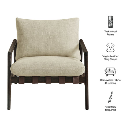 Nomi Outdoor Patio Teak Wood Sling Chair in Dark Brown Sand