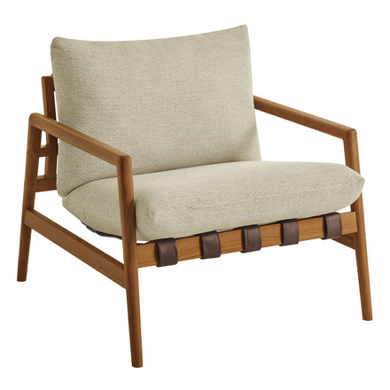 Nomi Outdoor Patio Teak Wood Sling Chair in Natural Sand