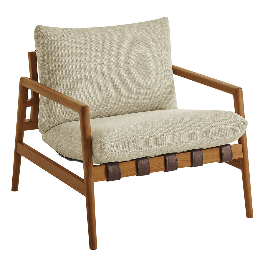 Stavanger Outdoor Patio Teak Wood Sling Chair in Natural Sand