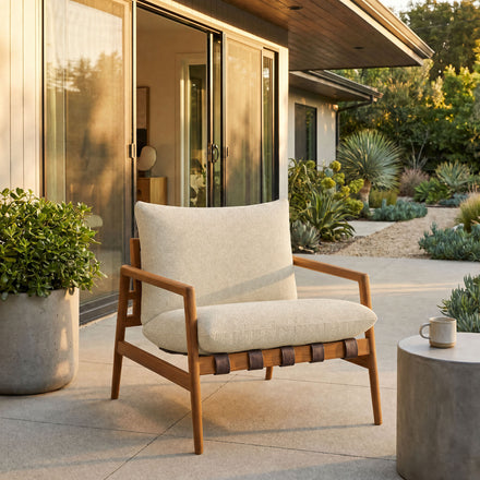 Nomi Outdoor Patio Teak Wood Sling Chair in Natural Sand