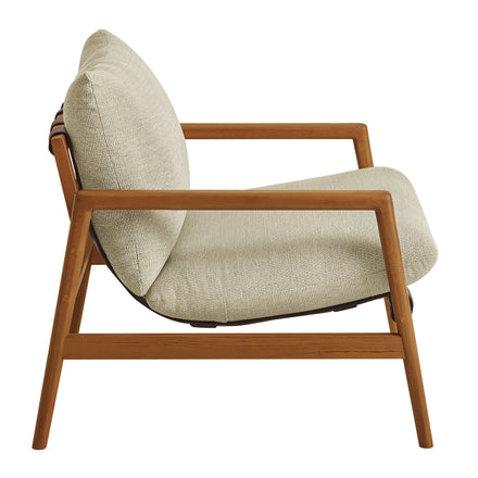 Nomi Outdoor Patio Teak Wood Sling Chair in Natural Sand