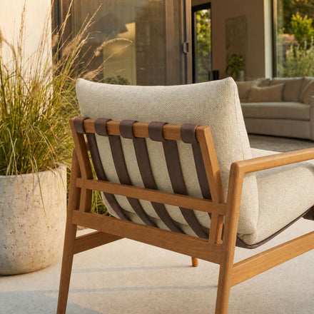 Nomi Outdoor Patio Teak Wood Sling Chair in Natural Sand