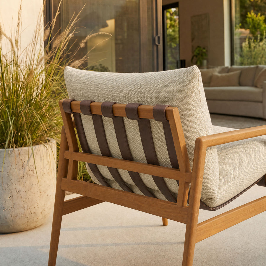 Stavanger Outdoor Patio Teak Wood Sling Chair in Natural Sand